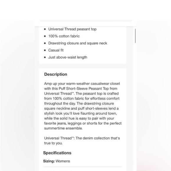 Puff Short-Sleeve Peasant Top from Universal Thread new - Picture 4 of 5